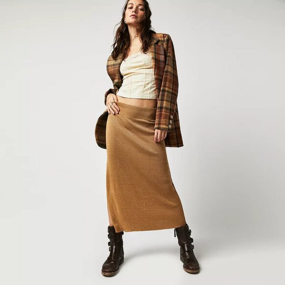 Free People Golden Hour Midi Skirt in French Roast size XS - Picture 1 of 9